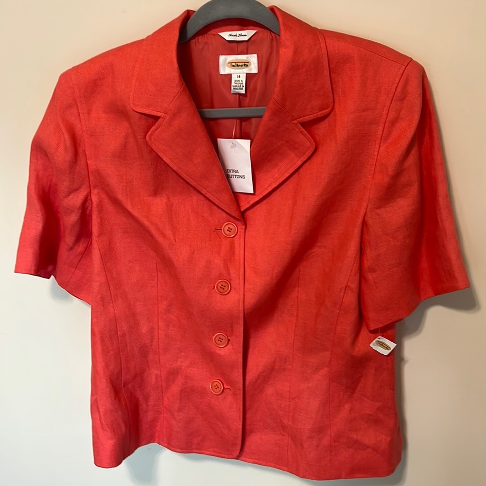 Talbots Women’s Linen Jacket / Size 14 / Brand NWT / Coral Color / 100% Linen